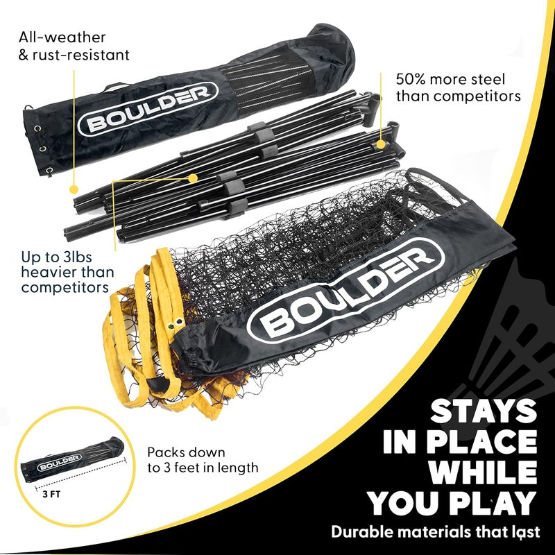 Boulder Portable Badminton Pickleball Net - Foldable/Extendable Poles for Multiple Sports Heights (UP to 5 ft) - Ideal for Tennis, Pickleball, Soccer Tennis - Easy Setup - Image 2